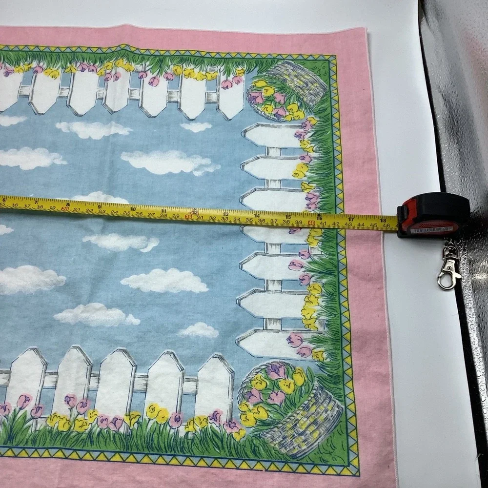 Tobin Easter Meadow Fabric Napkins Set of 4‎ Spring Scene White Picket Fence VTG